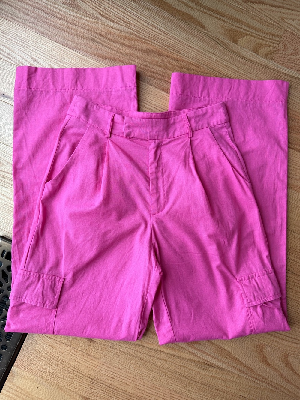 NIA Revolve Pink Linen Cargo Pants Size Small Wide Leg Utility Trousers
